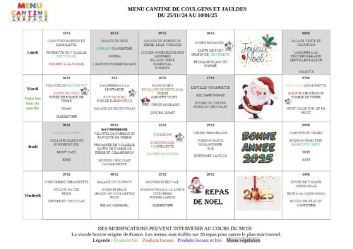 MENU CANTINE DE COULGENS ET JAULDES DU 25/11/24 AU 10/01/25